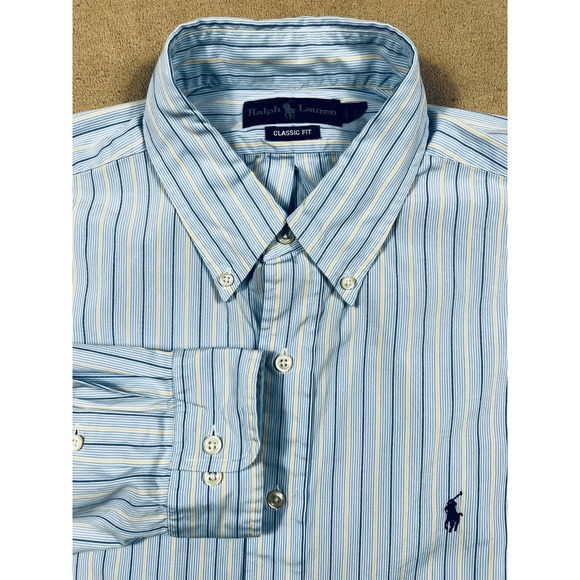 Ralph Lauren Other - Ralph Lauren Classic Fit Blue Stripe Button Down Shirt XL 14.5/35 Blue Pony